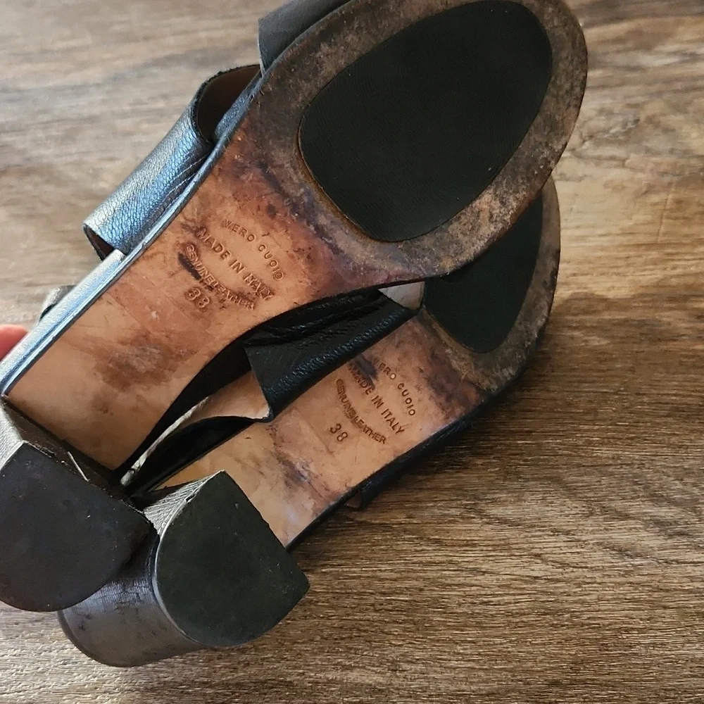 Anyi Lu Black Leather Embossed Athena Sandals EU Size 38 - Picture 7 of 8